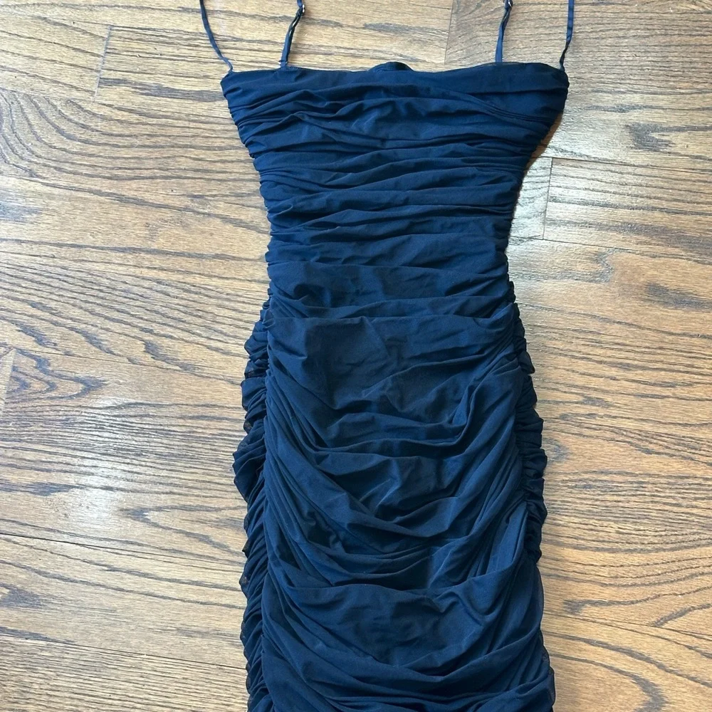HOUSE OF CB “Sirene” Runched Black Mesh Bodycon Midi Dress Sz XS - Picture 3 of 5
